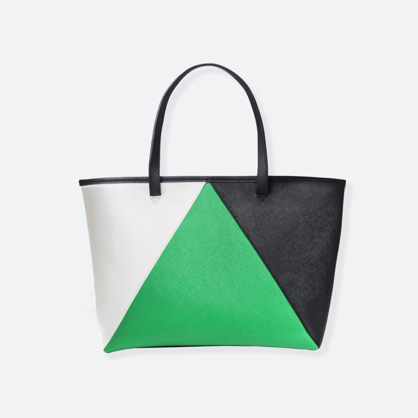 OhMart People by People – Leather Tote Bag ( Kir - Black-Green-White ) 3